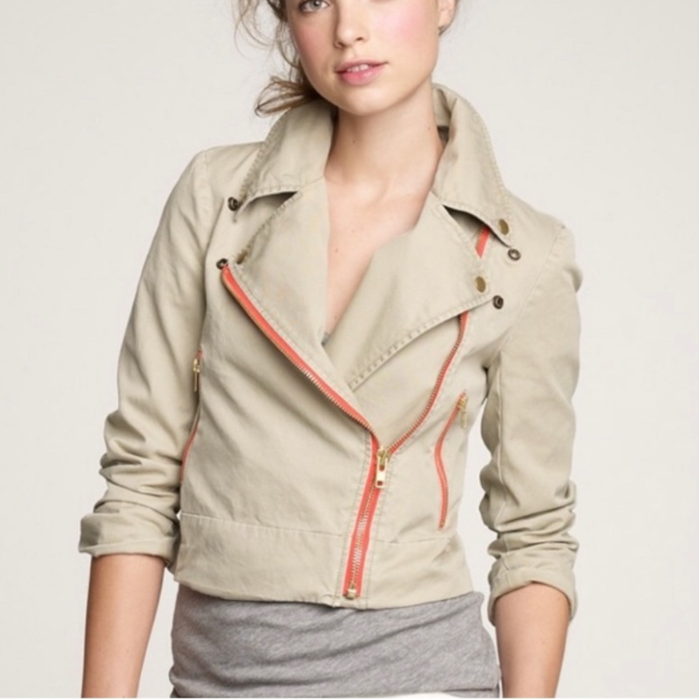NWT J.Crew women cotton twill zip front cropped motorcycle Jacket - size 2